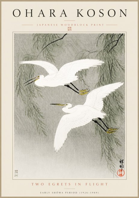 Ohara Koson Two Egrets in Flight No5 - Plakát