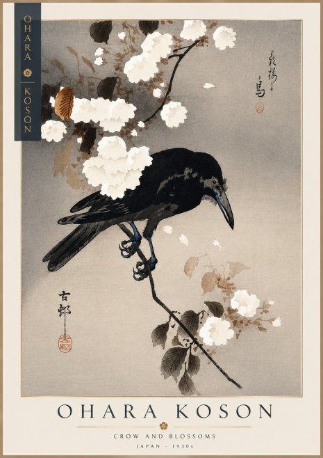 Ohara Koson Crow and Blossoms II No3 - Plakát