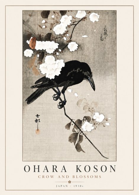 Ohara Koson Crow and Blossoms II No4 - Plakát