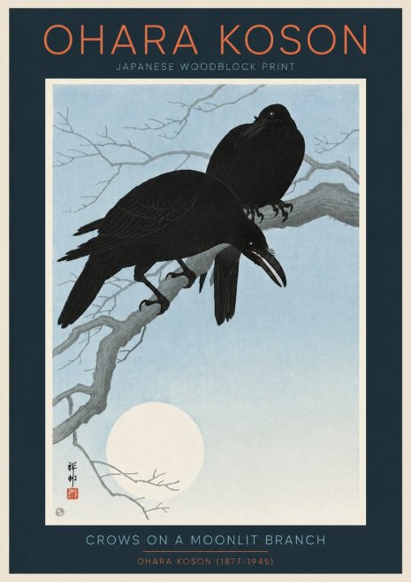 Ohara Koson Crows on a Moonlit Branch No2 - Plakát