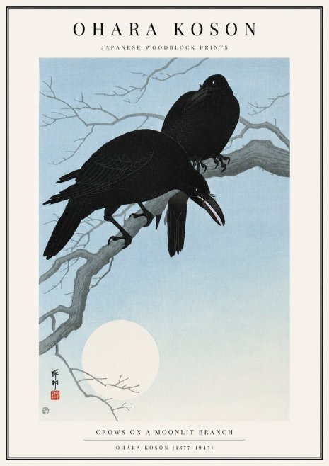 Ohara Koson Crows on a Moonlit Branch No3 - Plakát