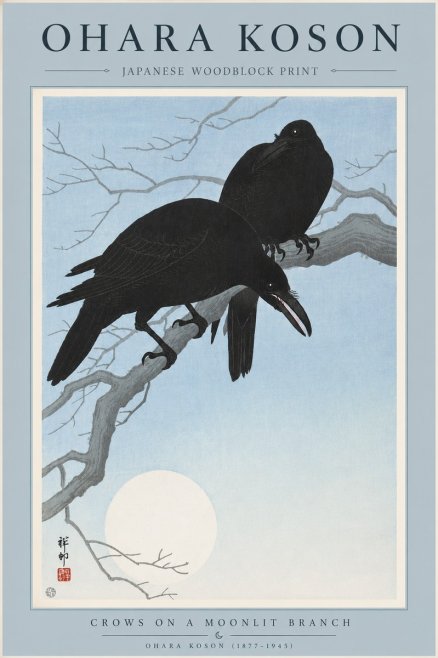 Ohara Koson Crows on a Moonlit Branch No4 - Plakát