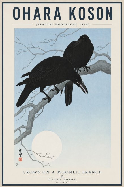 Ohara Koson Crows on a Moonlit Branch No5 - Plakát