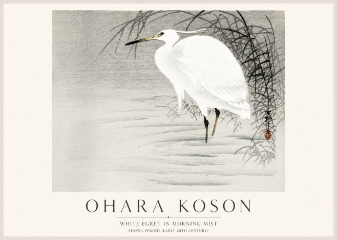 Ohara Koson White Egret in Morning Mist No1 - Plakát