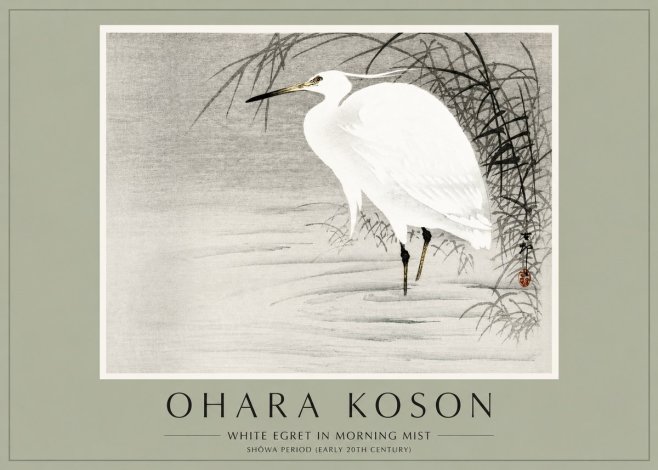 Ohara Koson White Egret in Morning Mist No2 - Plakát