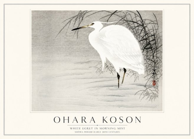Ohara Koson White Egret in Morning Mist No3 - Plakát