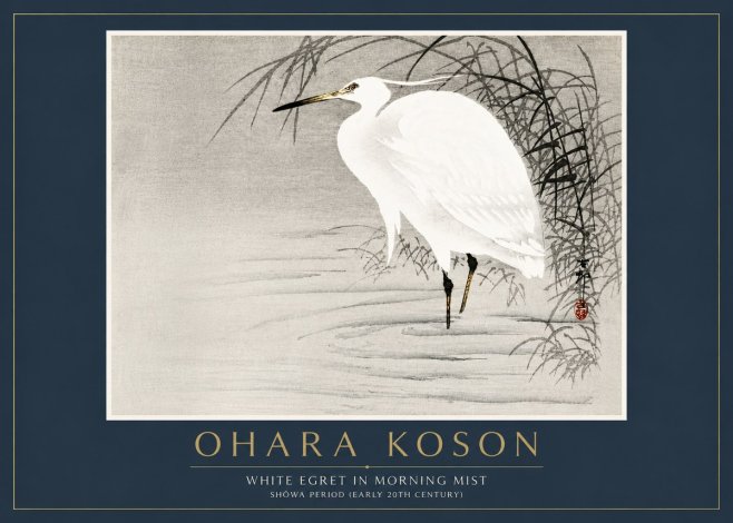 Ohara Koson White Egret in Morning Mist No6 - Plakát