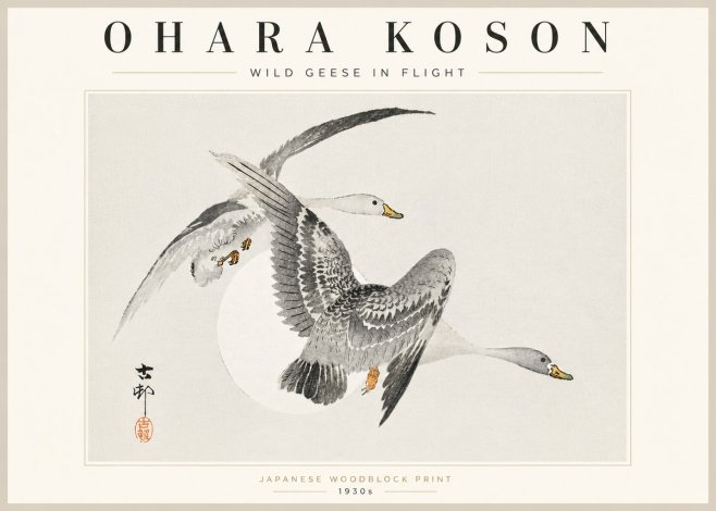 Ohara Koson Wild Geese in Flight I No5 - Plakát