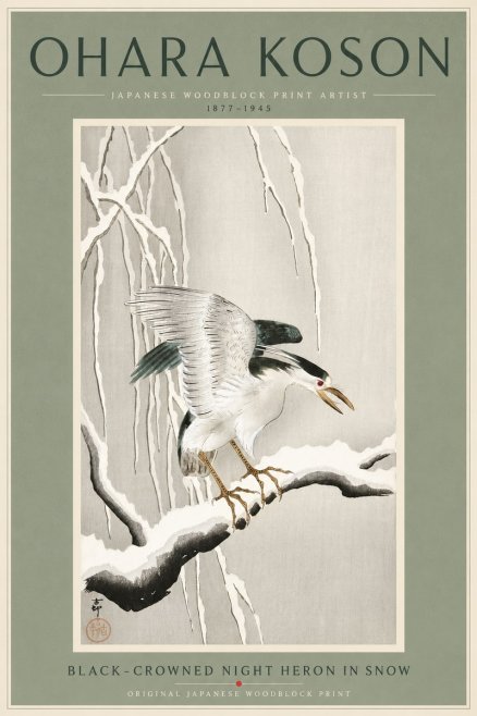 Ohara Koson Black-crowned Night Heron in Snow No4 - Plakát