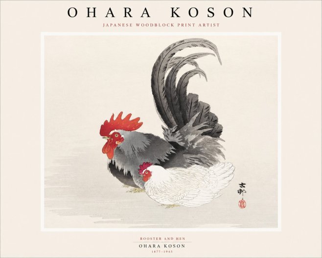 Ohara Koson Rooster and Hen I No1 - Plakát