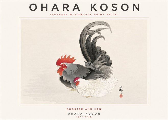 Ohara Koson Rooster and Hen I No5 - Plakát