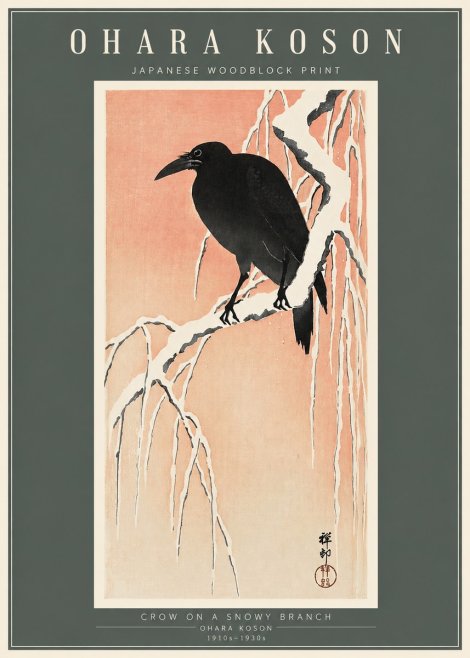 Ohara Koson Crow on a Snowy Branch I No2 - Plakát