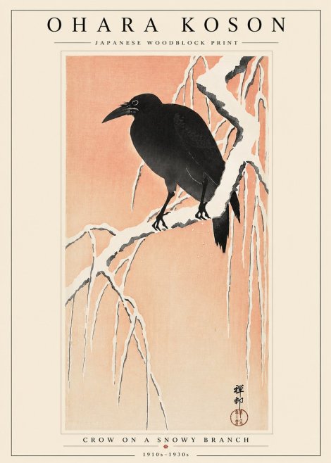 Ohara Koson Crow on a Snowy Branch I No3 - Plakát