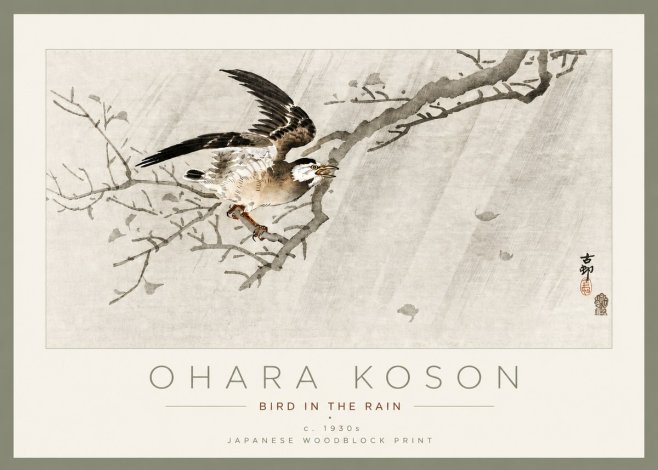 Ohara Koson Bird in the Rain No3 - Plakát