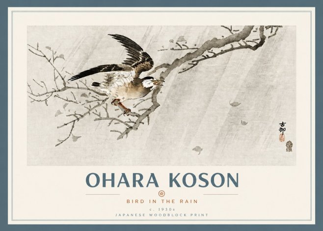 Ohara Koson Bird in the Rain No4 - Plakát