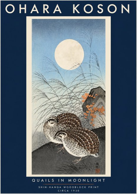 Ohara Koson Quails in Moonlight No4 - Plakát