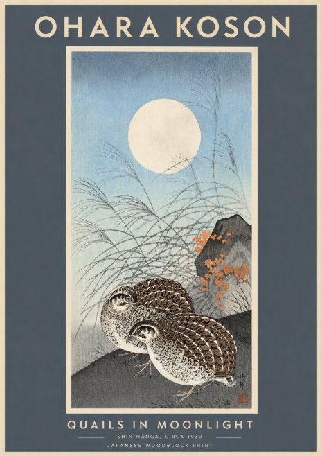 Ohara Koson Quails in Moonlight No6 - Plakát