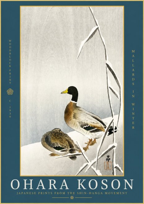 Ohara Koson Mallards in Winter No2 - Plakát
