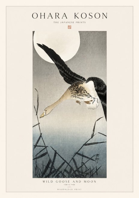 Ohara Koson Wild Goose and Moon No1 - Plakát