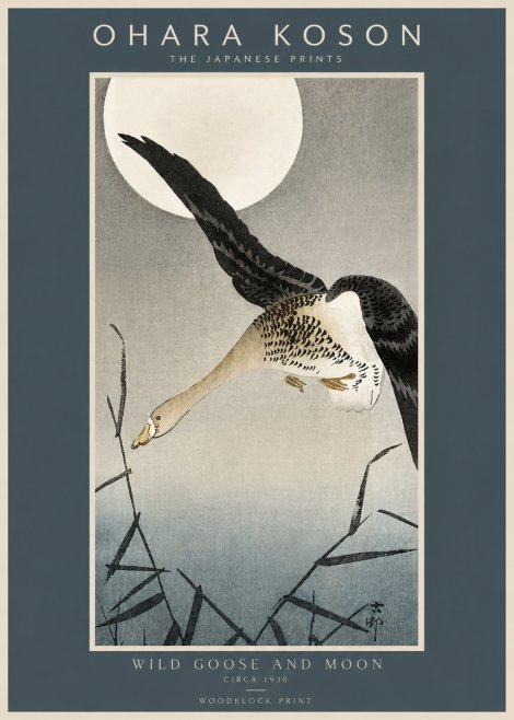 Ohara Koson Wild Goose and Moon No2 - Plakát