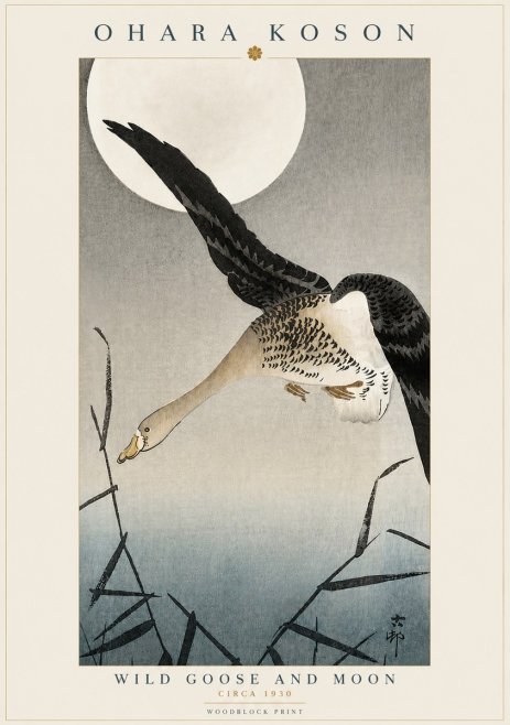 Ohara Koson Wild Goose and Moon No3 - Plakát