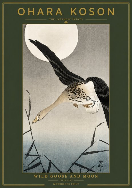 Ohara Koson Wild Goose and Moon No4 - Plakát