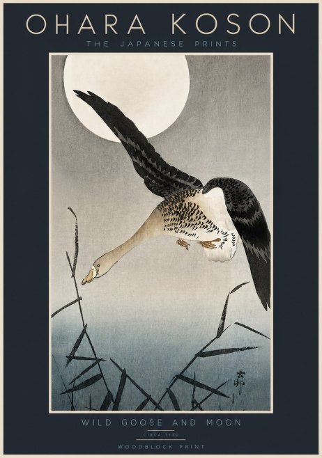 Ohara Koson Wild Goose and Moon No5 - Plakát