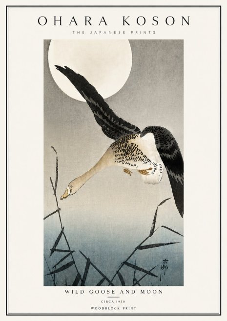 Ohara Koson Wild Goose and Moon No6 - Plakát