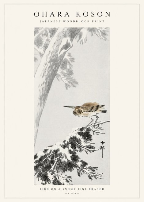 Ohara Koson Bird on a Snowy Pine Branch No1 - Plakát
