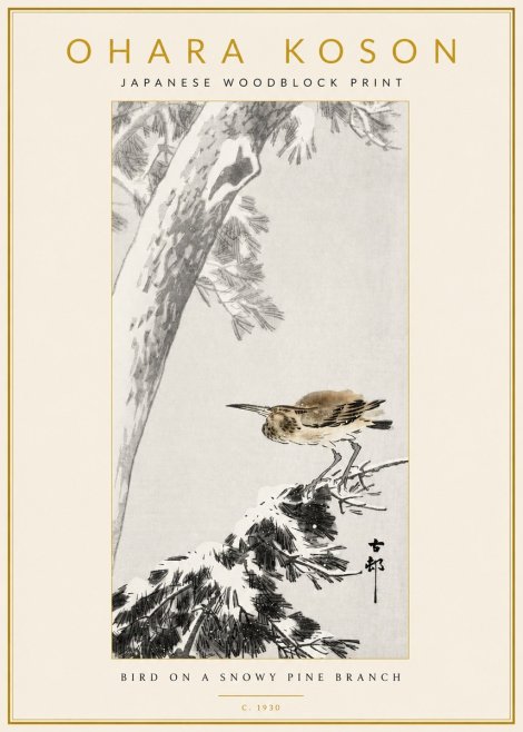Ohara Koson Bird on a Snowy Pine Branch No3 - Plakát