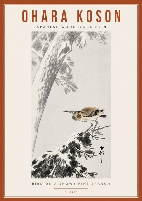 Ohara Koson Bird on a Snowy Pine Branch No6 - Plakát