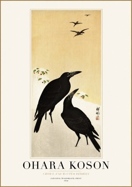 Ohara Koson Crows and Winter Berries No1 - Plakát