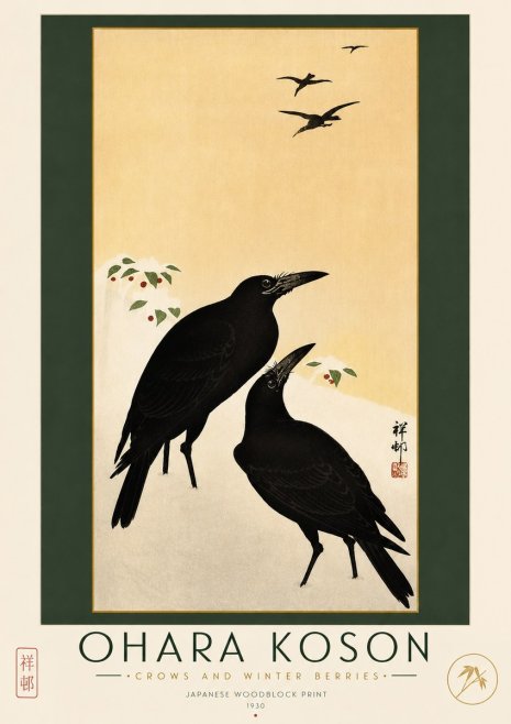 Ohara Koson Crows and Winter Berries No2 - Plakát