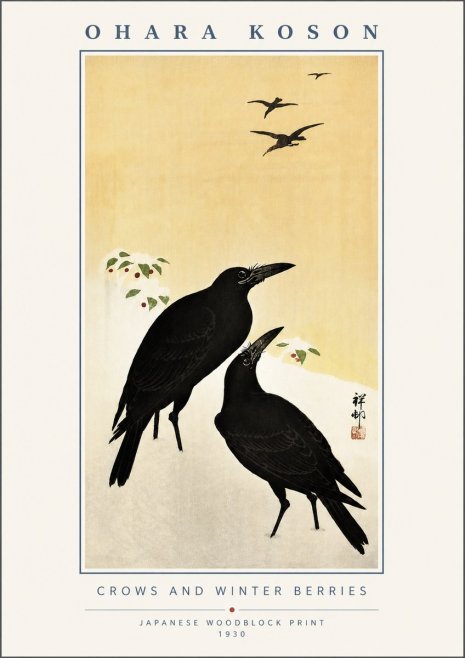 Ohara Koson Crows and Winter Berries No6 - Plakát