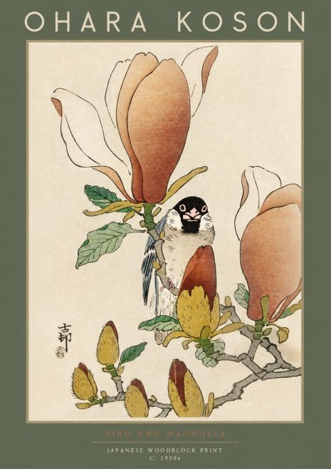 Ohara Koson Bird and Magnolia No2 - Plakát
