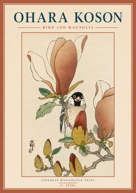 Ohara Koson Bird and Magnolia No3 - Plakát
