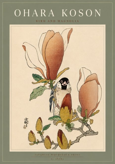 Ohara Koson Bird and Magnolia No5 - Plakát