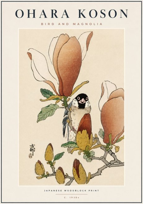 Ohara Koson Bird and Magnolia No6 - Plakát