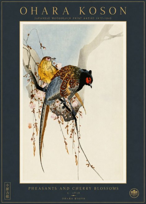 Ohara Koson Pheasants and Cherry Blossoms I No2 - Plakát