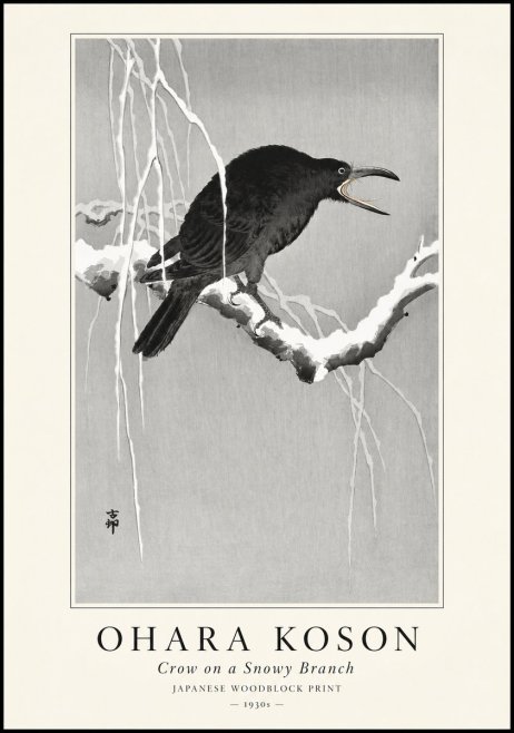 Ohara Koson Crow on a Snowy Branch II No1 - Plakát
