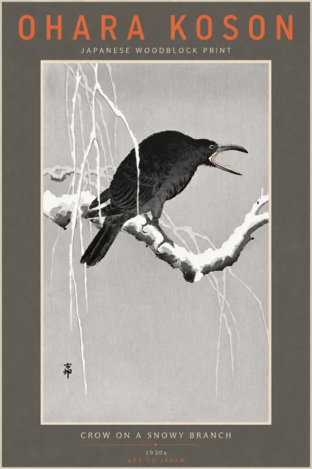 Ohara Koson Crow on a Snowy Branch II No4 - Plakát