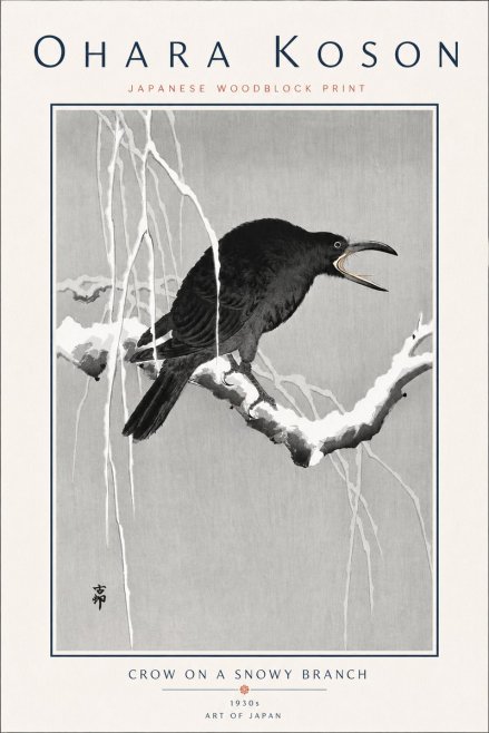 Ohara Koson Crow on a Snowy Branch II No6 - Plakát