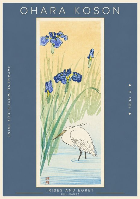 Ohara Koson Irises and Egret No2 - Plakát