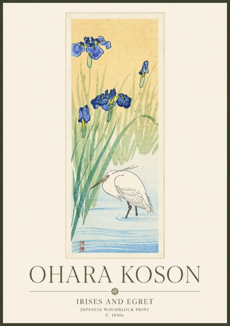 Ohara Koson Irises and Egret No3 - Plakát