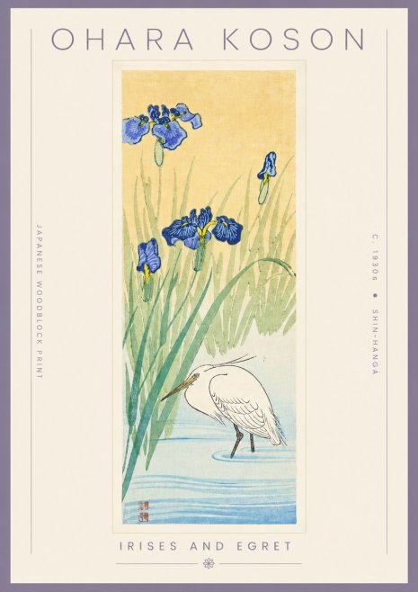 Ohara Koson Irises and Egret No4 - Plakát
