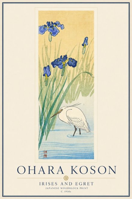 Ohara Koson Irises and Egret No6 - Plakát