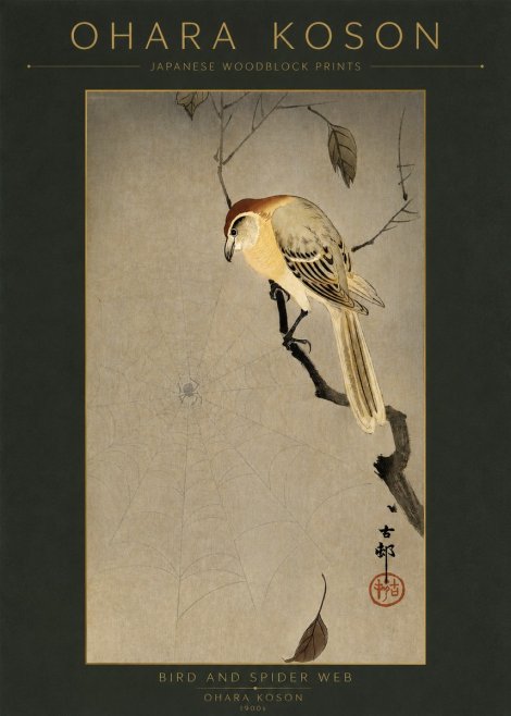 Ohara Koson Bird and Spider Web I No2 - Plakát