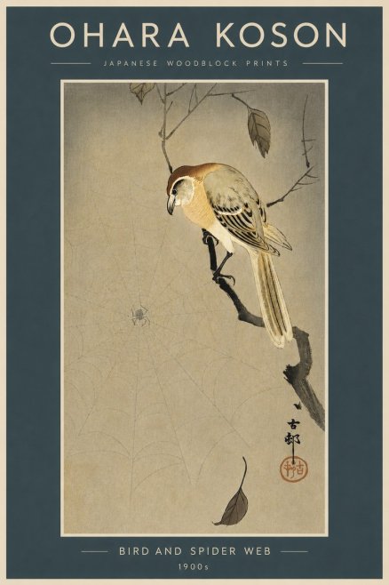 Ohara Koson Bird and Spider Web I No4 - Plakát