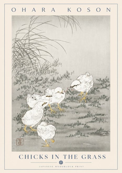 Ohara Koson Chicks in the Grass No2 - Plakát