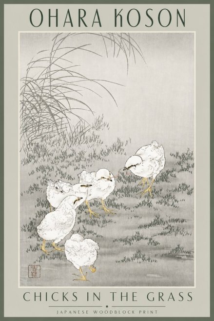 Ohara Koson Chicks in the Grass No3 - Plakát